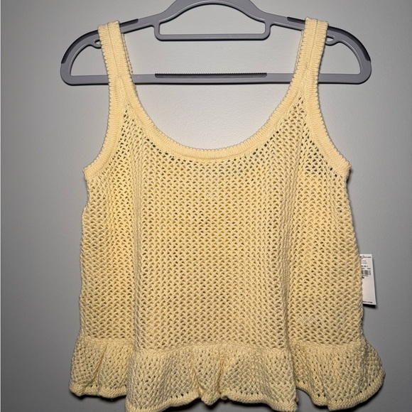 Women's Butter Yellow Peplum Cropped Woven Boho Cotton Top Size Medium NWT - Picture 4 of 11